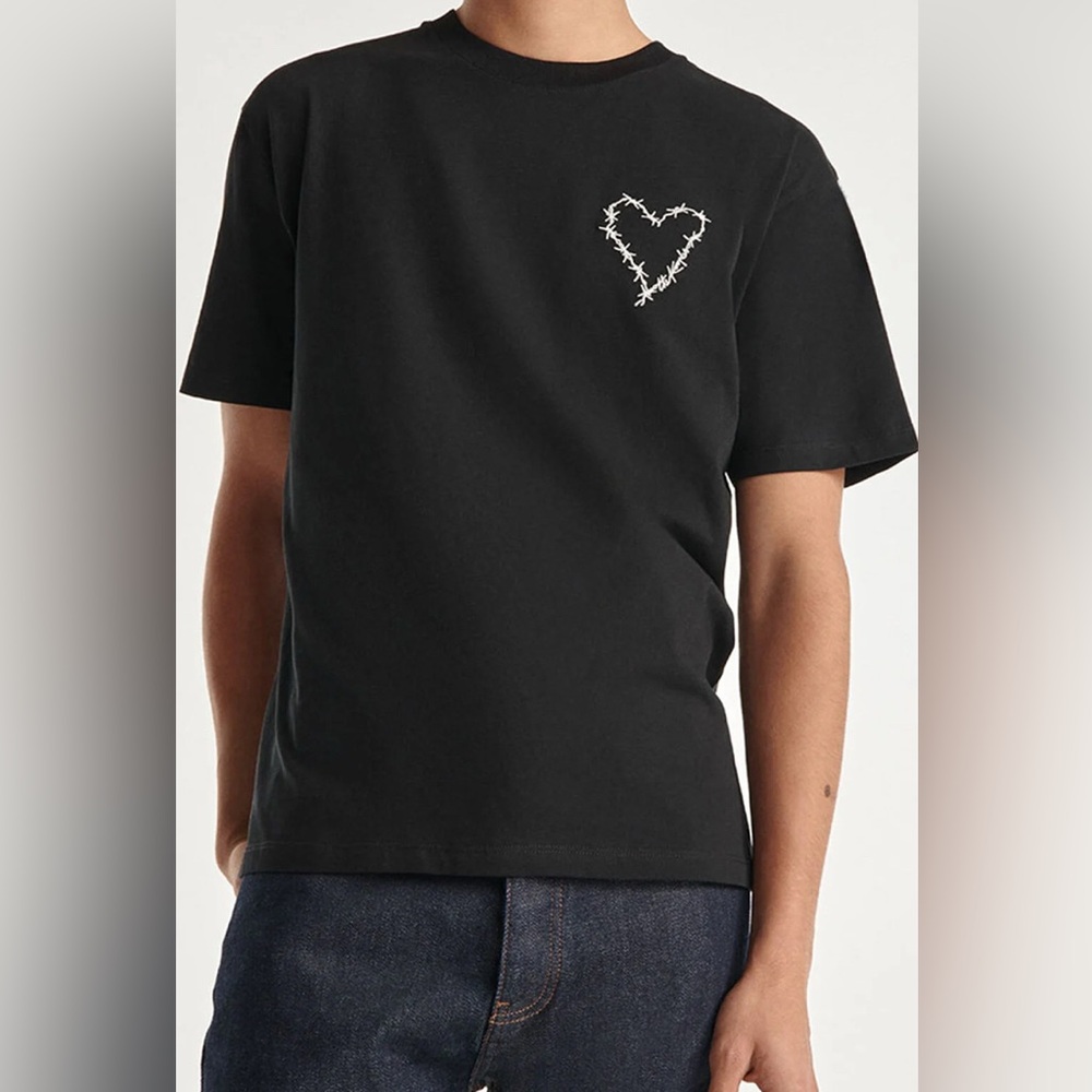 The Kooples BLACK T-SHIRT WITH EMBROIDERED HEART